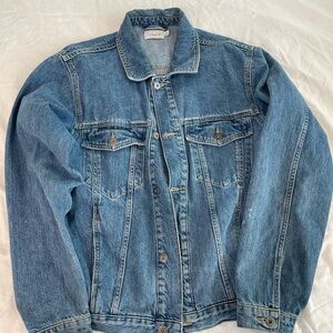 Blue Lightweight Denim Shirt Jacket with Contrast Stitching